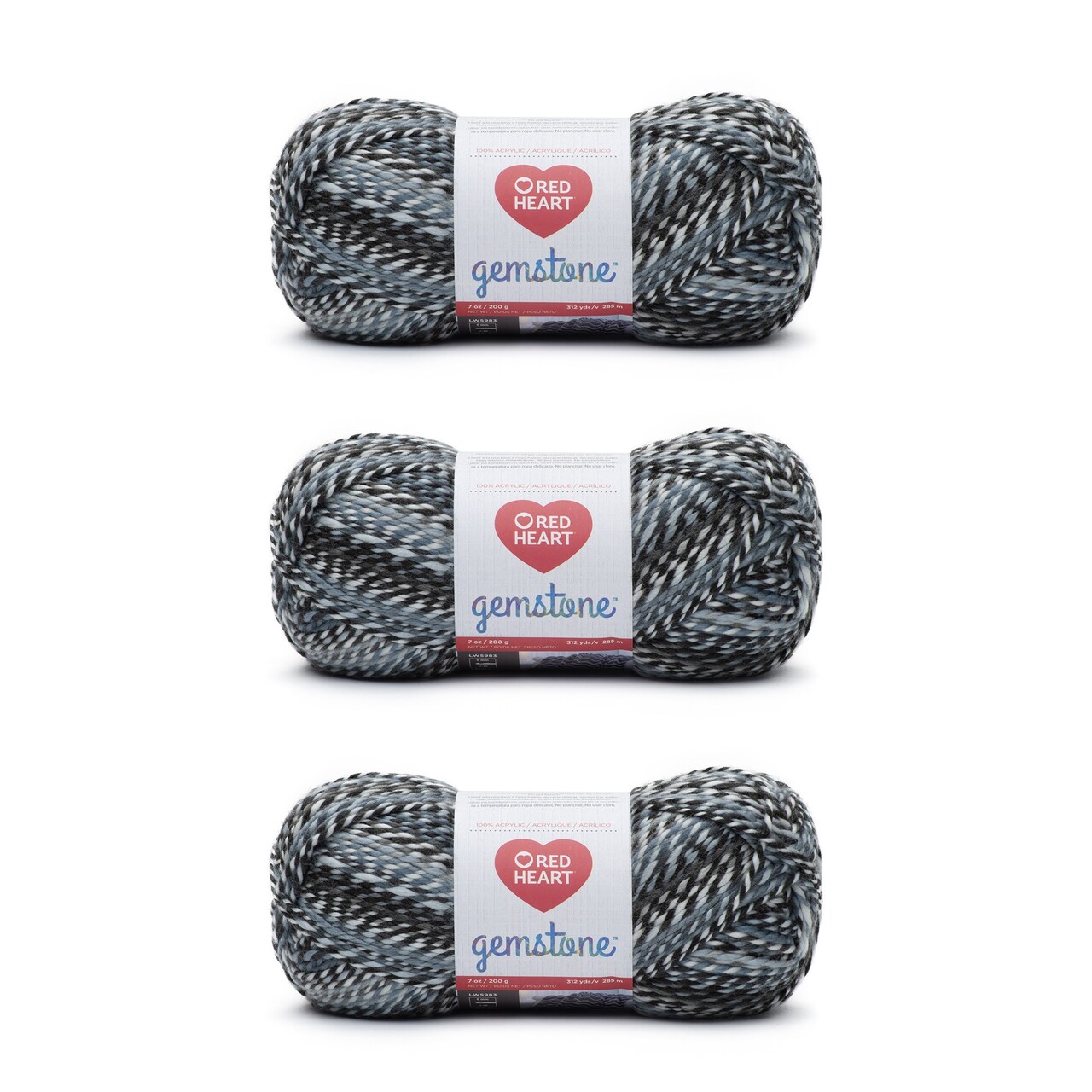 Red Heart Gemstone Onyx Yarn - 3 Pack of 200g/7oz - Acrylic - 5 Bulky - 312 Yards - Knitting/Crochet